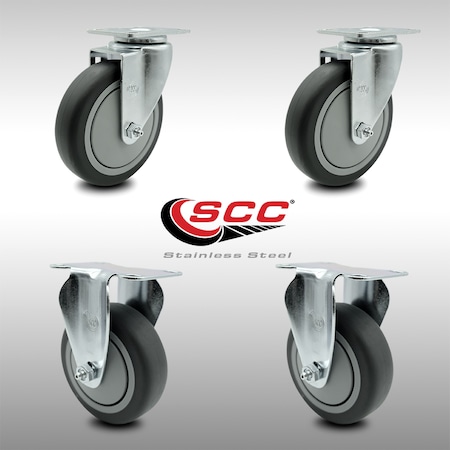 Service Caster 5 Inch SS Thermoplastic Rubber Wheel Swivel Top Plate Caster Set with 2 Rigid SCC-SS20S514-TPRB-2-R-2
